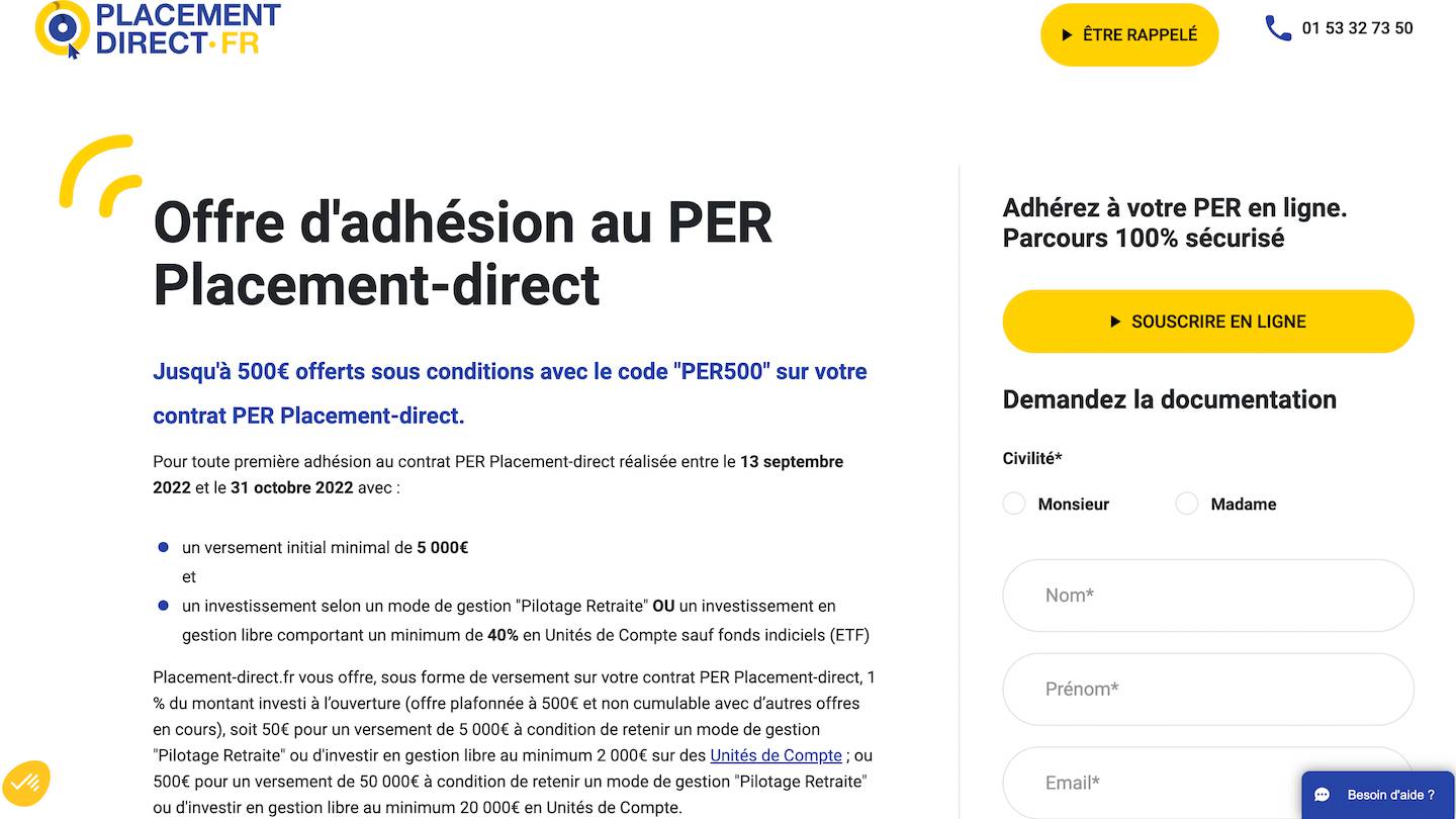 PER Placement Direct un bonus très alléchant pour les futurs clients